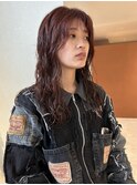 暖色ロングウェーブパーマニュアンスパーマロングヘア