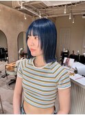 ブルーカラー　ブルージュ　ネイビーブルー　1ブリーチ　ボブ