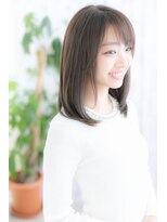 ヘアアンドビューティー ミック(Hair & Beauty miq)&nbsp;斜めバングxダークカラー*ヌーディーワンカールストレート