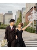 前撮りヘア　花嫁ヘアメイク　結婚式ヘアセット　ベロアリボン