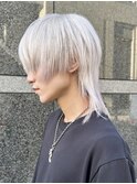 ウルフカットレイヤーカットメンズウルフショートホワイトカラー