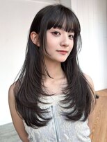 アルバム 銀座(ALBUM GINZA) 前髪カットウルフレイヤーロングダークアッシュ_F31395