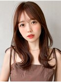 ピンクベージュ美髪モテ髪前髪くびれヘアアンブレラカラー