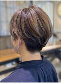 ショート/ハイライト/ベージュ/40代