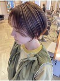 大人可愛いショートボブ白髪ぼかし20代30代40代/大分