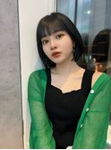ブルーブラック韓国ボブ_大人ガーリーチョコレートモード