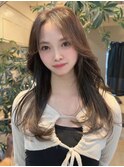 チョコレートブラウン 顔周り レイヤーカット ロング 髪質改善