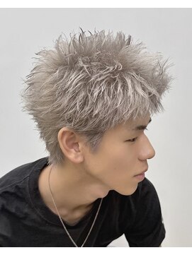 ヘッドストック(HEAD STOCK) ブリーチダブルカラーメンズカットスパイキーショート眉毛短髪