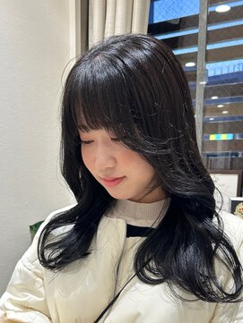ステラバイケンジ(STELLA by KENJE) 韓国風レイヤーカット艶カラーローズブラウン前髪カット