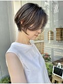 NUDE 白髪ぼかし ハイライト 前髪なしショート 大人ショートボブ