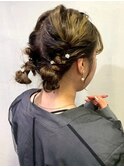 ヘアセット ヘアアレンジ 編み込みツインヘア お呼ばれヘア