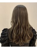 小顔セミウェットウェーブピンクベージュハイライトカラー