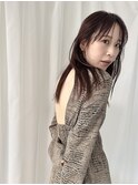 YOKE 顔まわりレイヤーカットボルドーブラウンブリーチなし前髪