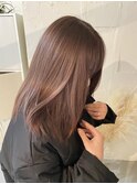 ピンクベージュ/セミロング/暖色カラー