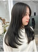 レイヤーカット顔まわりストレートロングレイヤー堀江