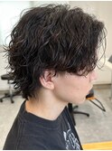 メンズパーマシャドウパーマセンターパートメンズマッシュウルフ
