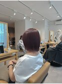 切りっぱなしボブチェリーレッド20代30代