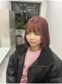 ピンクベージュ/ブリーチ/ハイトーン/暖色系カラー/ボブ