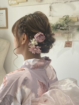 ヘアセットサロンエッジ(Edge) 浴衣で編み込みサイドアップ