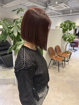 マルフェ 天王寺(marfe) 前下がり　ぱっつんボブ　ピンクブラウン