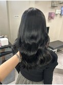 14686黒髪アッシュブラックレイヤーカット韓国風巻きワンカール