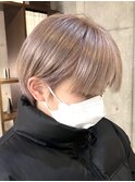 ミルクティーベージュダブルカラー韓国風メンズセンターパート
