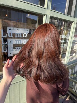 ブリーチ無しカラー／オレンジブラウン／髪質改整カラー