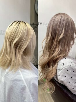 パーティパーティ ヘア(PARTYPARTY hair)の写真/ダメージ最小限で、艶髪に♪カラー剤豊富でトレンドカラーを叶えます！プルエクステと同日施術◎