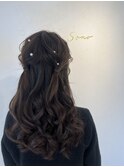 ハーフアップ　ハーフツイン　フェミニン　パール　デートヘア