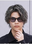メンズミディアムパーママッシュウルフカット波巻きスパイラル