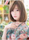 大人かわいい斜めバングココアベージュミディc7大宮20代30代40代