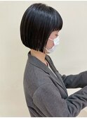 ブルーブラック×ぱつっとミニボブ大人可愛い艶カラー20代30代