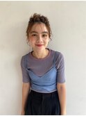 ウルフカットくびれヘアアプリコットオレンジミディアムヘア