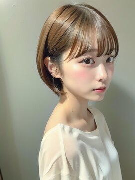 ムウ 難波(MOU) ショートカットボブルフ黒髪ネビージュ小顔ワンレン20代30代40代