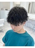 波巻きスパイラルパーマメンズマッシュツイストブルーブラック