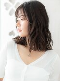 □くすみベージュシースルーバング波巻きカール416越谷20代30代