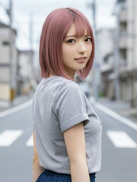 ファクトリーファイブ(Factory5) 小顔ボブミディアムピンク20代30代40代くびれミディ韓国ヘア