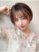 シースルーぱっつん前髪ショートボブ30代40代ひし形シルエット