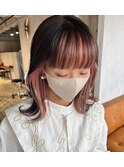 前髪インナーカラー バングカラー　ピンクカラー