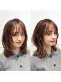 内巻きフェイスレイヤー外はねくびれミディアム