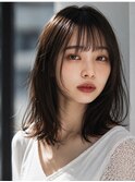 顔周りカットダークブラウンレイヤーミディ
