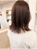 福山美容院人気キャアリー外ハネ切りっぱなしピンクブラウン