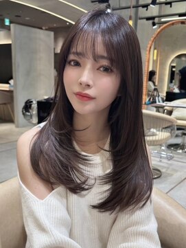 レーヴバイロンド 仙台(Reve by Lond) ミディアムレイヤーカット縮毛矯正大人ガーリーダークアッシュ