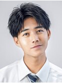 ナチュラルアップバングショート黒髪コンマバングツーブロック