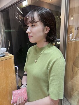 ジェノ(JENO by apish) ボブのワンカールデジタルパーマ！斜めバング、デザインカラー