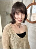 レイヤーボブカット　ニュアンスパーマ　黒髪ミディアムヘア