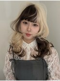ブロンドとブラウンのデザインカラー(ブリーチ2回～)