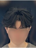 韓国へアカルマパーマワックスなしセンターパート黒髪ウルフ