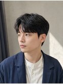 韓国メンズセンターパート艶髪ココアブラウンダウンパーマ船橋