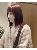 ブリーチなしレッドカラー♪顔まわりカット　暖色カラー